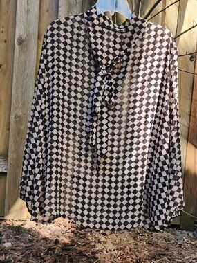 EUC Women's Shein Curve 1XL Sheer Black & Tan long sleeve blouse